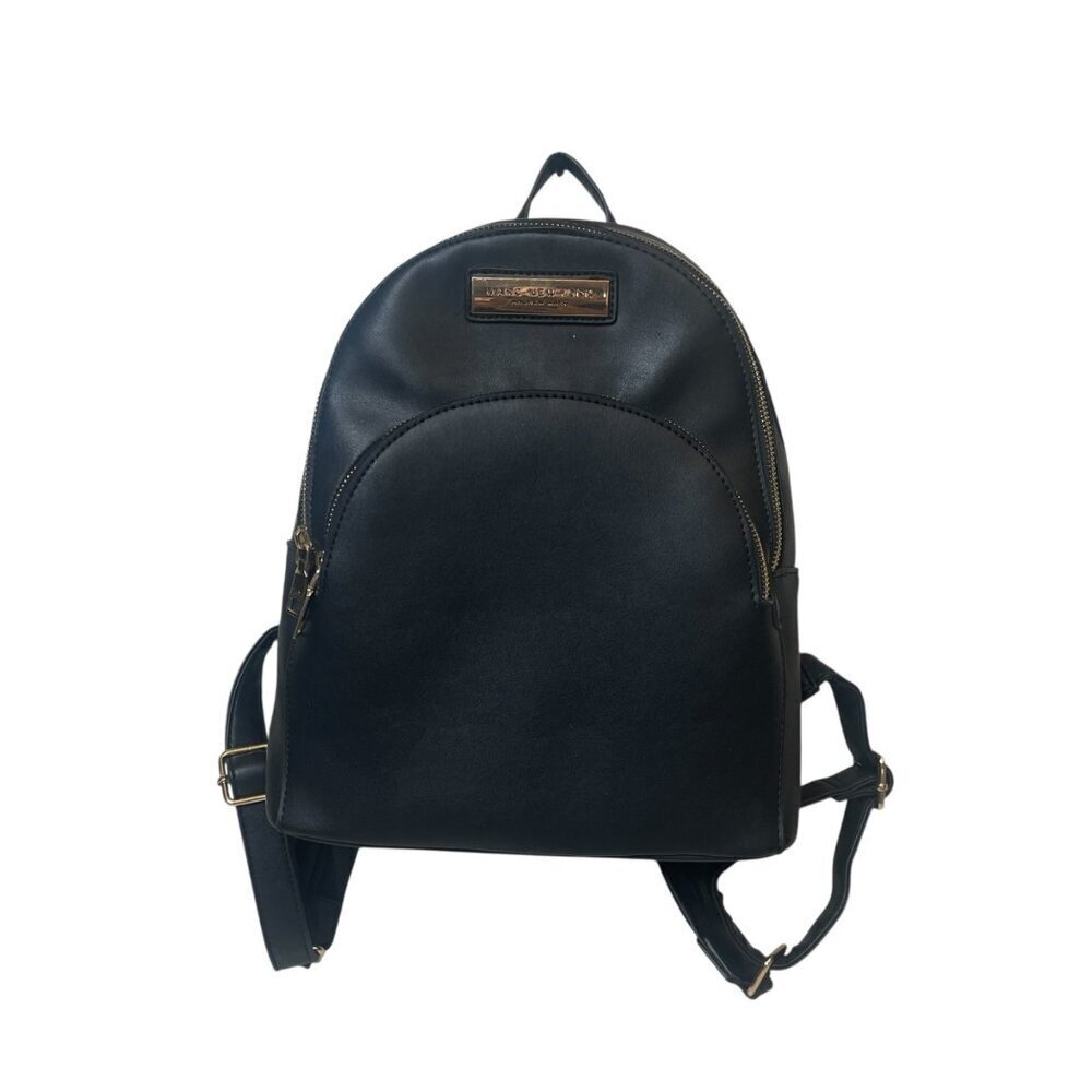 Marc New York By Andrew Marc Black Gold Zip BackPack Faux Leather